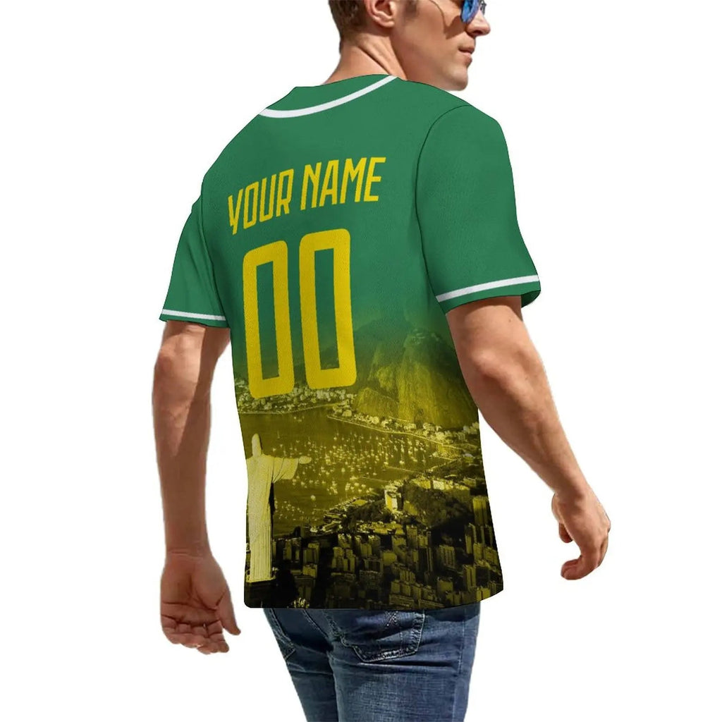 Men's Brazil Custom Baseball Jersey Personalized Name Number Comfort Shirt with City Night View for Baseball Fans Gift Fit Island Store