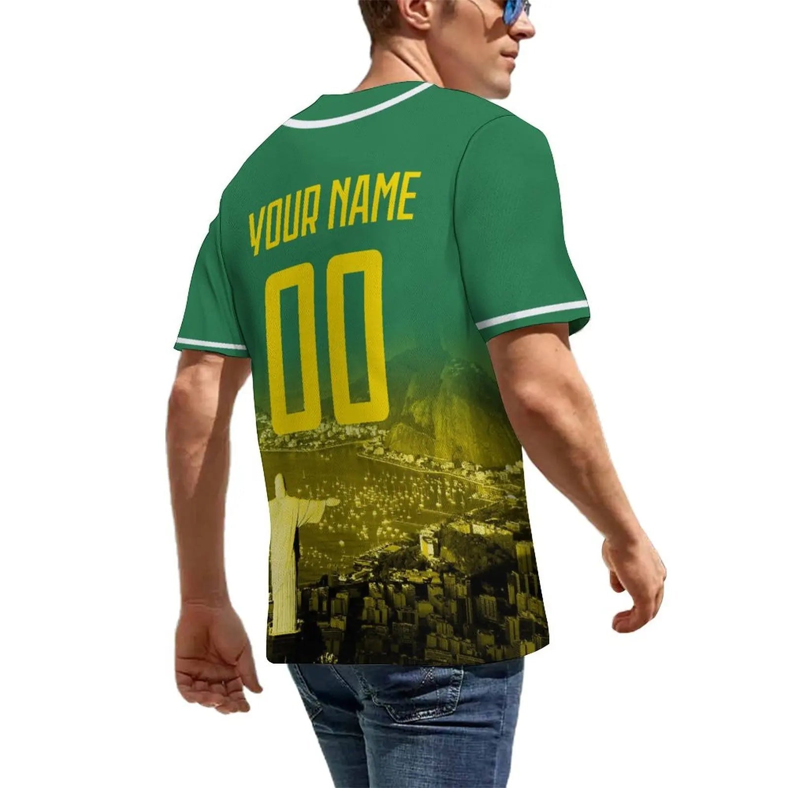 Men's Brazil Custom Baseball Jersey Personalized Name Number Comfort Shirt with City Night View for Baseball Fans Gift Fit Island Store