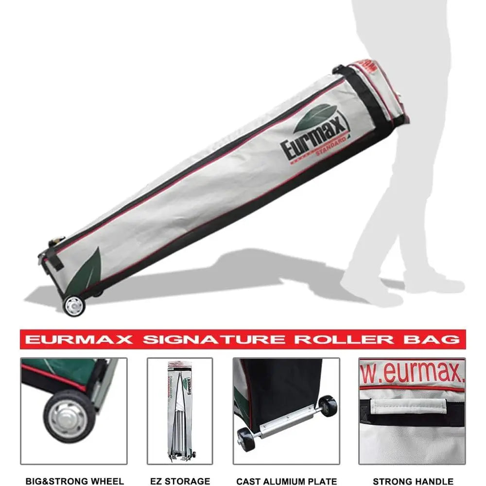 10x10 USA Outdoor Party Tent with 4 Zippered Sides, Roller Bag, Sand Bags & Awning (White) Fit Island