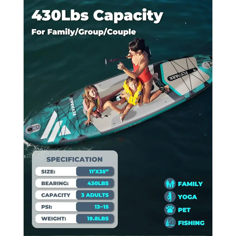 Family-Friendly 35 Wide Stable SUP Paddleboard, Supports 430lbs, for 3 People, with Camera Mount & Shoulder Strap Fit Island Store