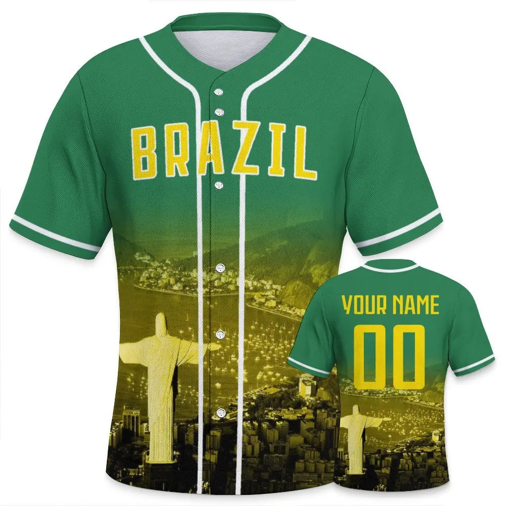 Men's Brazil Custom Baseball Jersey Personalized Name Number Comfort Shirt with City Night View for Baseball Fans Gift Fit Island Store