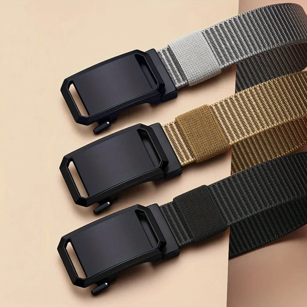 New Automatic Buckle Belt, Canvas Tactical Workwear Casual Outdoor Military Training Pants Belt For Men Fit Island
