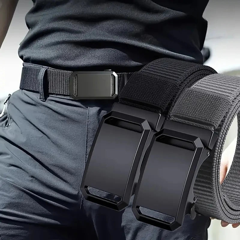 New Automatic Buckle Belt, Canvas Tactical Workwear Casual Outdoor Military Training Pants Belt For Men Fit Island