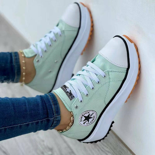 Flat Lace-Up Sneakers Pattern Canvas Casual Women Sport Shoes Fit Island