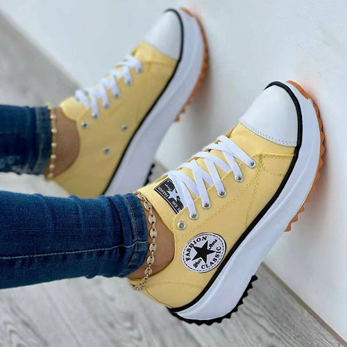 Flat Lace-Up Sneakers Pattern Canvas Casual Women Sport Shoes Fit Island