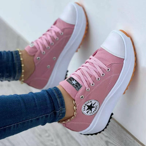 Flat Lace-Up Sneakers Pattern Canvas Casual Women Sport Shoes Fit Island