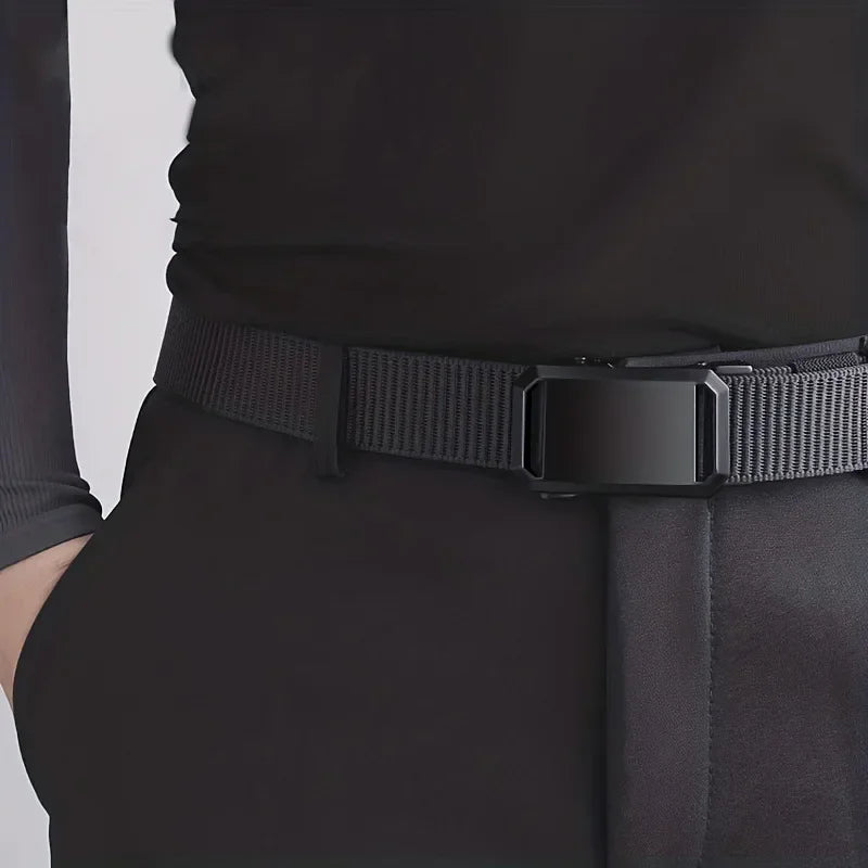 New Automatic Buckle Belt, Canvas Tactical Workwear Casual Outdoor Military Training Pants Belt For Men Fit Island
