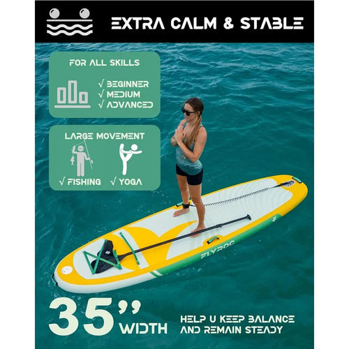 11' x 35 Wide-Capacity Inflatable Paddleboard for 3 Adults, 430lb Support, with EVA Deck, 5 Handles, and 100L Bag Fit Island Store