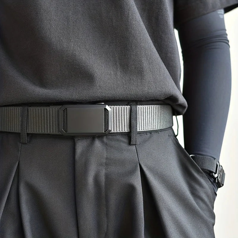 Men's Belt With Automatic Metal Buckle , Outdoor Working Tactical Belt ,Toothless Automatic Buckle For sports canvas Belts Fit Island