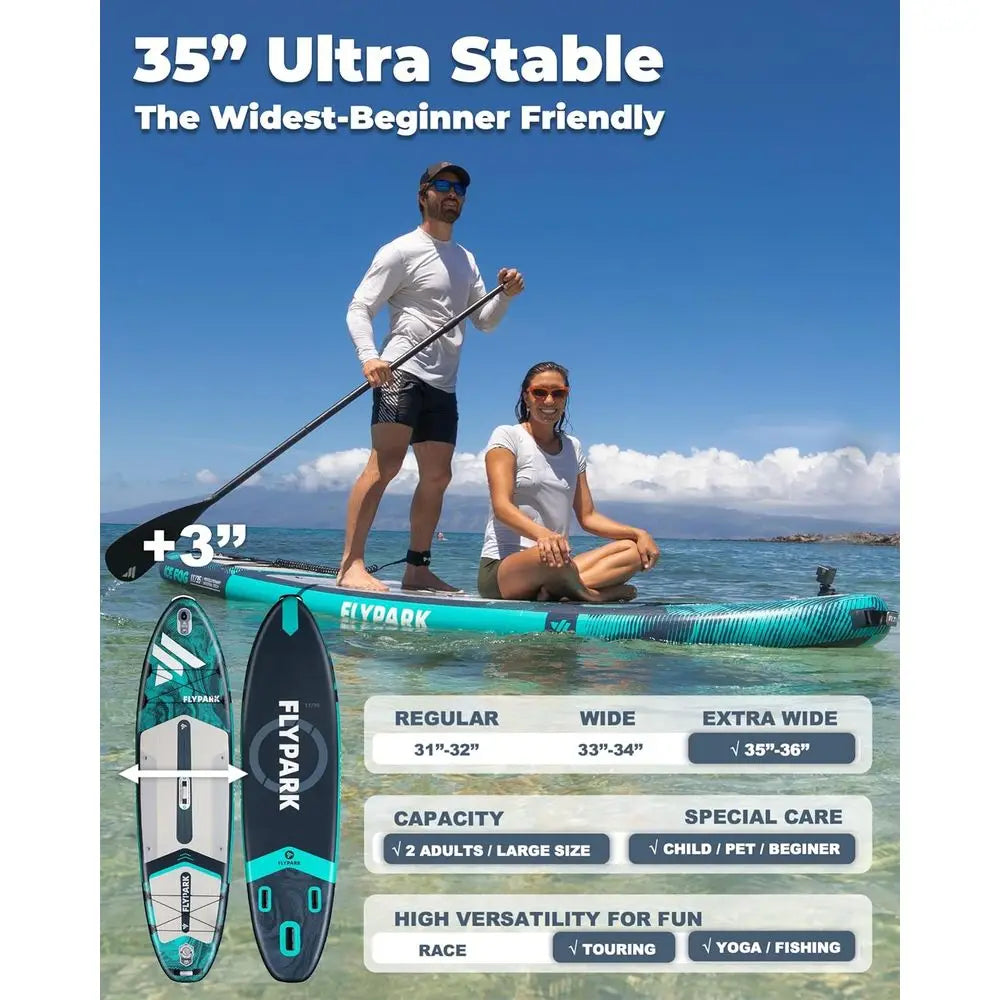 Family-Friendly 35 Wide Stable SUP Paddleboard, Supports 430lbs, for 3 People, with Camera Mount & Shoulder Strap Fit Island Store