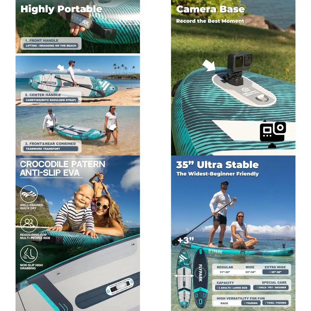 Family-Friendly 35 Wide Stable SUP Paddleboard, Supports 430lbs, for 3 People, with Camera Mount & Shoulder Strap Fit Island Store