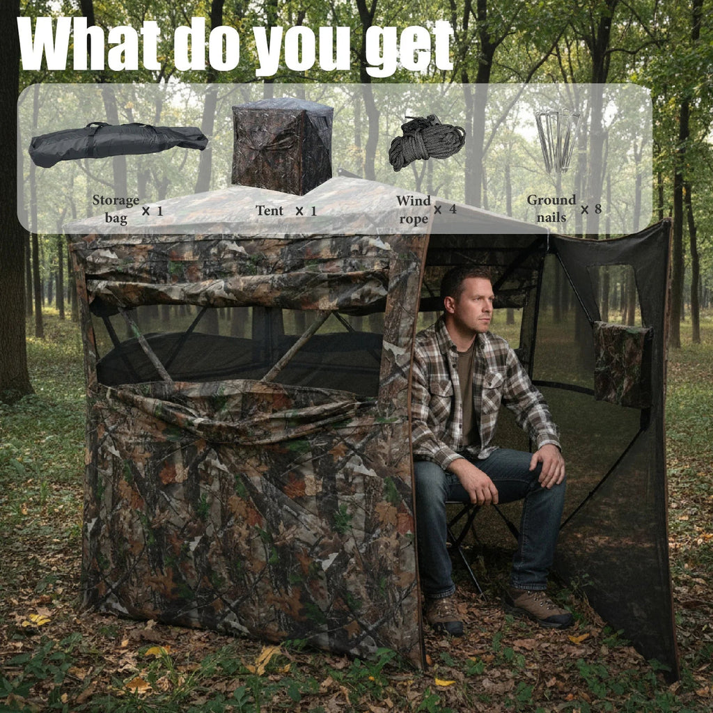 Camouflage Pop-Up Hunting Blind Easy Setup Ground Shelter Outdoor Camo Blind with Storage for Deer Turkey Duck Archery Season Fit Island