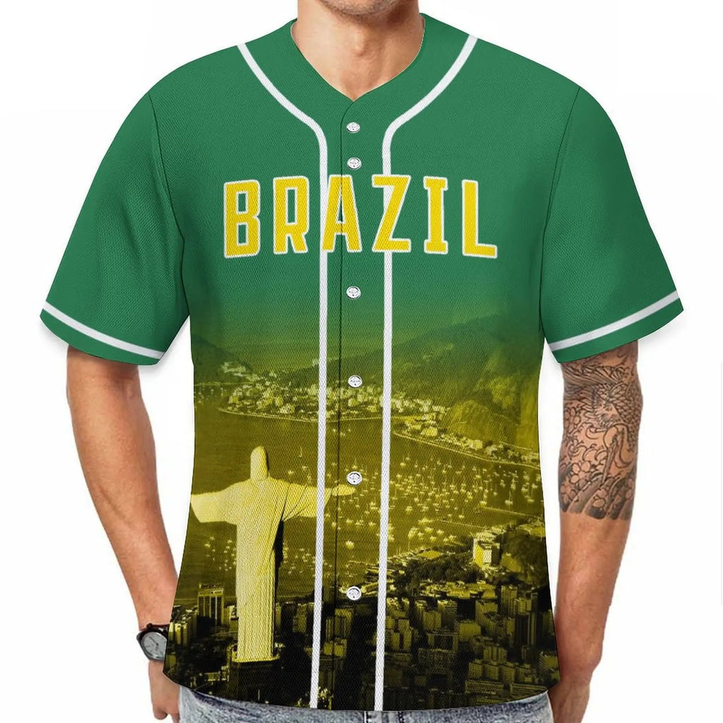 Men's Brazil Custom Baseball Jersey Personalized Name Number Comfort Shirt with City Night View for Baseball Fans Gift Fit Island Store