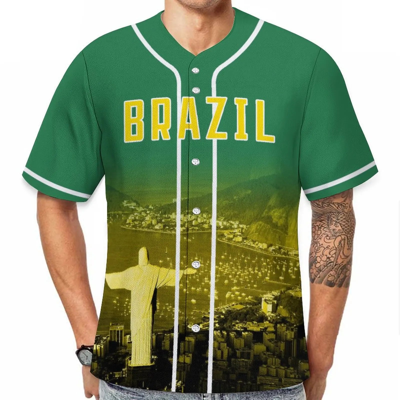 Men's Brazil Custom Baseball Jersey Personalized Name Number Comfort Shirt with City Night View for Baseball Fans Gift Fit Island Store